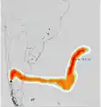 上空の火山ガスの濃度と流れる様子