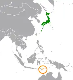 JapanとEast Timorの位置を示した地図