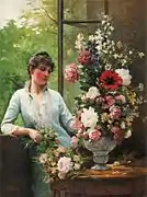 花を飾る女性