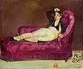 『スペインの衣裳を着けて横たわる娘』（エドゥアール・マネ画、1862年）。女性が横たわっているのはメリディエンヌと呼ばれるもの。