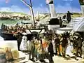 『フォークストンの汽船の出航（フランス語版）』1869年。油彩、キャンバス、63 × 73.5 cm。フィラデルフィア美術館。