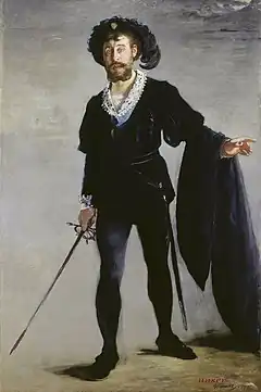 マネ『ハムレットを演じるフォール』1877年。油彩、キャンバス、196 × 131 cm。フォルクヴァンク美術館。