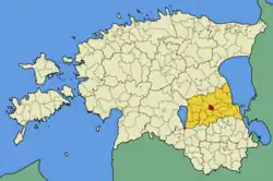 タルトゥの位置(黄色のタルトゥ県の赤色部分)の位置図