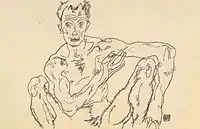 黒いクレヨン、エゴンシーレ、1918年の 男性ヌードのスケッチ