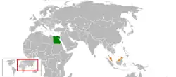 EgyptとMalaysiaの位置を示した地図
