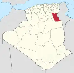 Map of Algeria highlighting El Oued