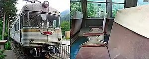 クモハ6011の外観と車内(補助前照灯撤去後・2012年7月)