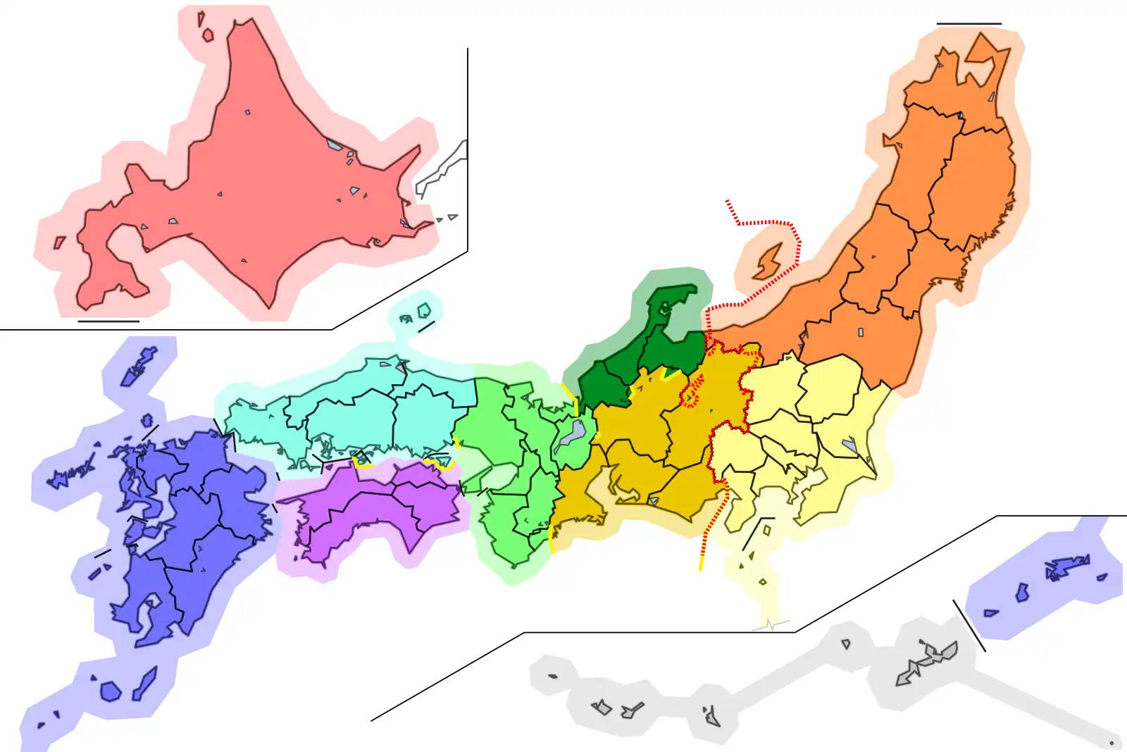 長野県周辺の周波数境界