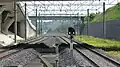 駅ホームの向こう側に見える電車止め（2011年5月）