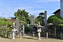 延命寺に所在する、笹川繁蔵、平手造酒、勢力富五郎の笹川一家3人衆の墓や碑。