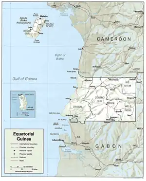 Shaded relief map of Equatorial Guinea