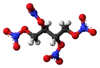 Ball-and-stick model of the erythritol tetranitrate molecule{{{画像alt1}}}