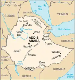 アディスアベバの位置(エチオピア)の位置図