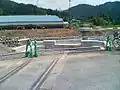 復旧工事中の一乗谷駅 - 越前高田駅間の第1足羽川橋梁、手前が一乗谷駅方面（2006年7月8日）