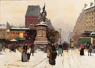 ウジェーヌ・ガリアン=ラルー (Eugène Galien-Laloue), 冬のクリシー広場 Place de Clichy, en hiver (1941年)