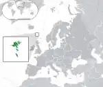 ヨーロッパにおけるフェロー諸島の地図