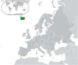 ヨーロッパにおけるアイスランドの地図