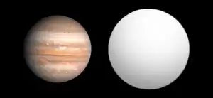 HAT-P-14b(灰色)と木星の大きさの比較