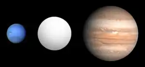 木星と海王星との比較図。HD 149026 bは真ん中。