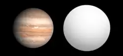 木星(左)とHD 189733 b(右)の大きさの比較