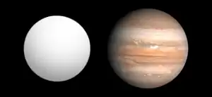 ケプラー9cと木星の大きさの比較。