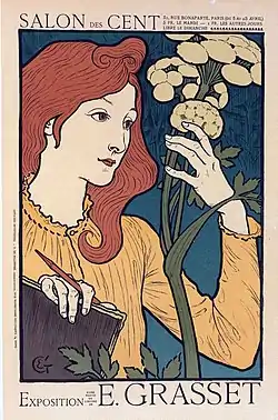 ウジェーヌ・グラッセのアール・ヌーヴォー作品展示会ポスター, 1898年 : ボナパルト通り31番地「サロン・デ・サン」(Affiche d'exposition art nouveau d'Eugène Grasset, 1898 : Salon des Cent, 31 rue Bonaparte, Paris )