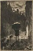 「雨と傘」 (ca. 1872-1891)、エッチング、ドライポイントなどの併用