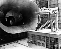NACAラングレー研究所で風洞実験中のXF2A-1(Bu No.0451号機) （1938年5月2日の撮影）