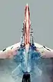 水槽実験の様子。F/A-18の1/48模型表面の流れを、染料により可視化している