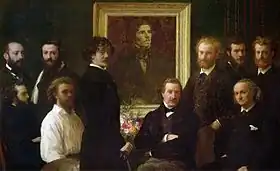 アンリ・ファンタン=ラトゥール『ドラクロワ礼賛』1864年。油彩、キャンバス、160 × 250 cm。オルセー美術館。