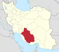 イランにおけるファールス（塗りつぶし部）。