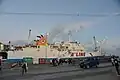 喜界島湾港に接岸中