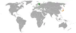FinlandとJapanの位置を示した地図