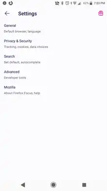 Firefox Focus settings screenshot