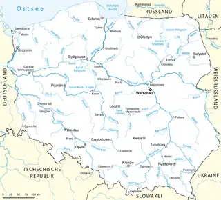 ポーランドの主要水系図