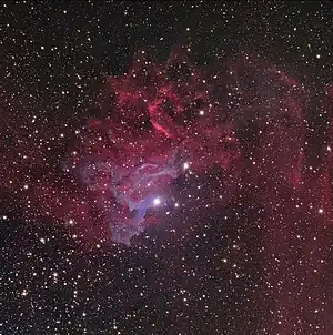 White light image of the Flaming Star Nebula showing the "smoke" of reflection nebula