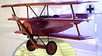 第一次世界大戦時の戦闘機フォッカー Dr.Iの2枚プロペラ。木製でハブとブレードが一体となった固定ピッチ。