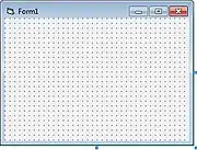VBのGUIデザイナー画面上に表示される空のフォーム。プログラマはこのフォーム上に、GUI部品を、マウスなどを使い配置していく。