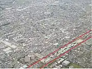 旧熊本空港の滑走路跡の一部現況（赤線内側・空撮）