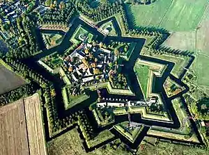 近世の星型稜堡式要塞（ヴォーバンの第一様式から第三様式への変遷を示した模式図）