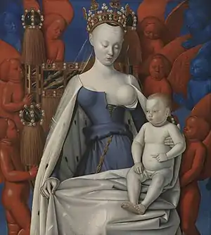 『ムランの聖母子』ジャン・フーケ (en)1452-1455板、テンペラアントワープ王立美術館