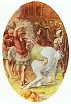 フランチェスコ・プリマティッチオ "Alexander tames Bucephalus"／アレクサンドロス王子によるブケパロス馴致の様子を描いた、16世紀半ばのフレスコ画。
