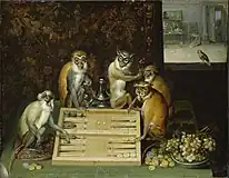 バックギャモンで遊ぶ猿（サンジュリー」）