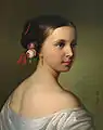 フリードリッヒ・クレープ (Friedrich Krepp) "Portrait of a young woman with roses in her hair " ／1853年。油彩画。