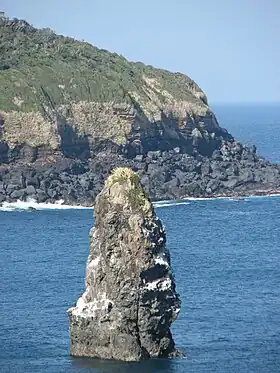 南西の海岸にある筆島。日本の渚百選に選ばれている。