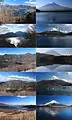 富士五湖と湖畔から望む富士山