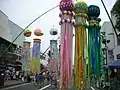 七夕飾りのコンクールもある（大崎市立古川中学校の作品）