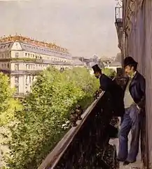 オスマン大通りを描いたギュスターヴ・カイユボット作 バルコニー (1880年)　