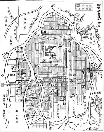 『寛永年間広島城下絵図』。"ねこやはし"が確認できる。