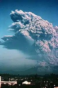 火山灰を大量に噴き上げるガルングン山
